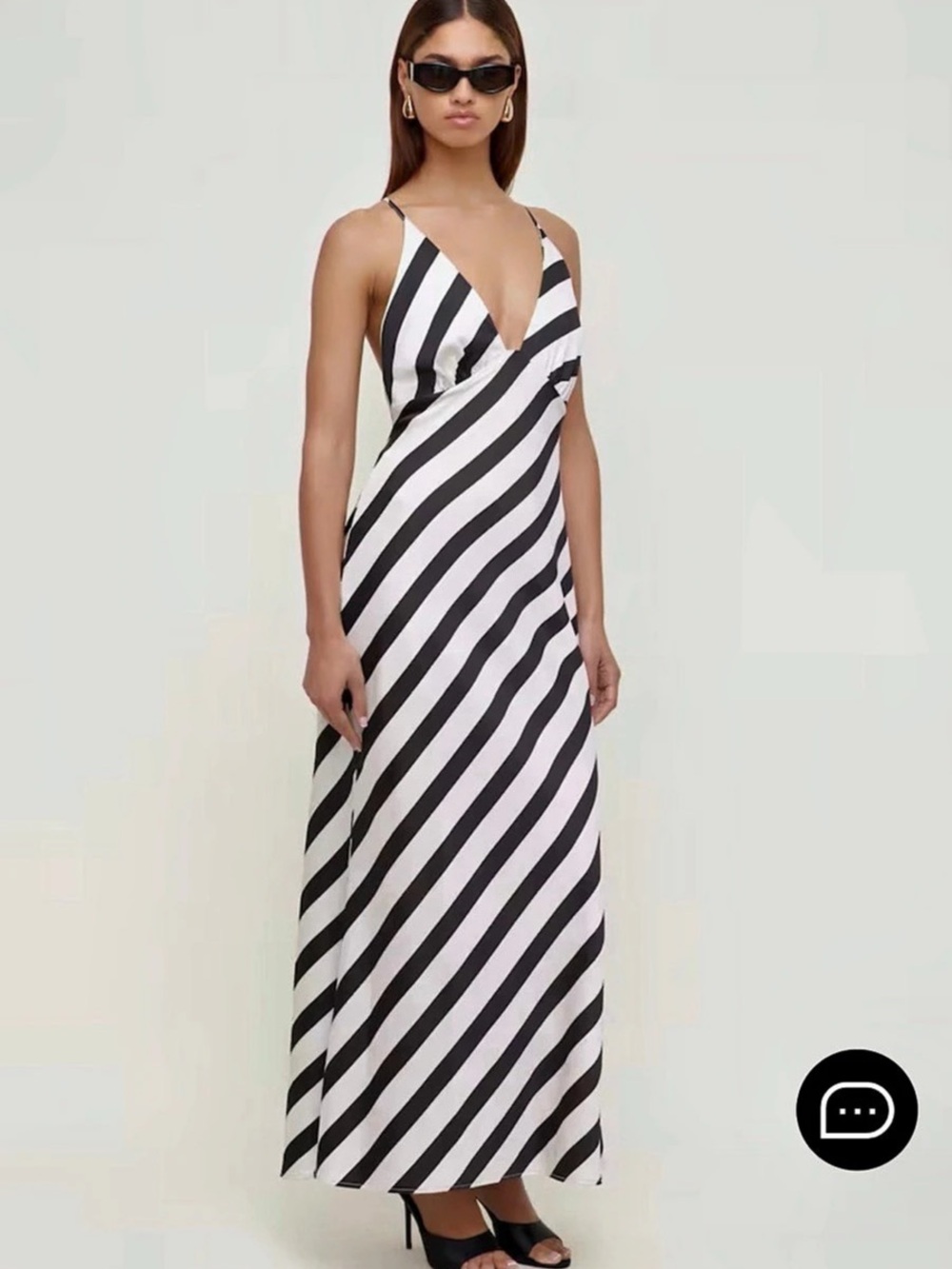 Dynamite Livia Satin Midi Dress,  Striped Maxi Dress in Black & White